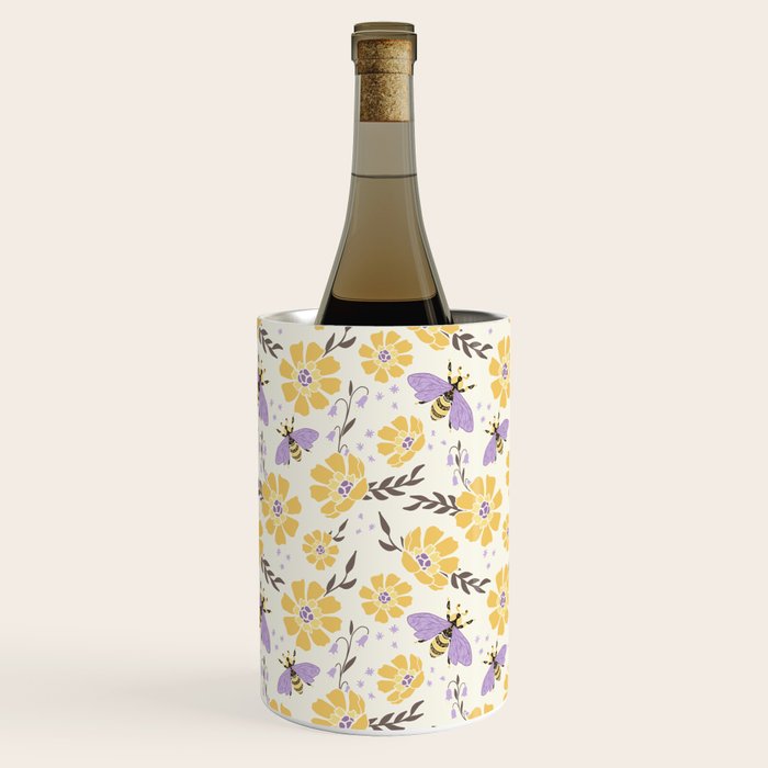 Honey Bees and Flowers - Yellow and Lavender Purple Wine Chiller Gallery Image 2