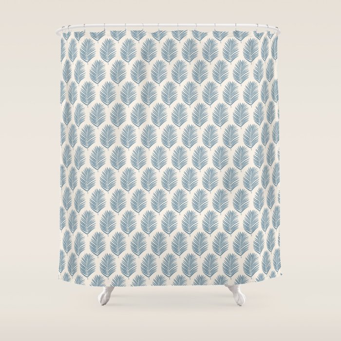Palm Leaf Blue And Cream Shower Curtain Gallery Image 1