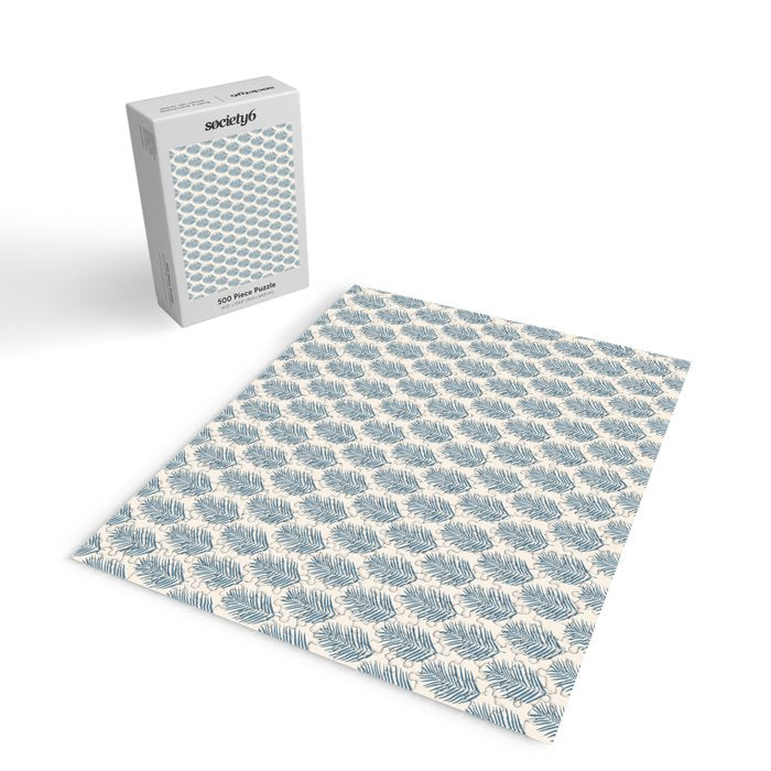 Palm Leaf Blue And Cream Jigsaw Puzzle Gallery Image 2