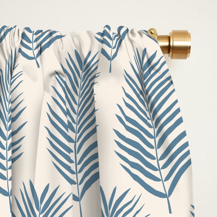 Palm Leaf Blue And Cream Window Curtain Gallery Image 2