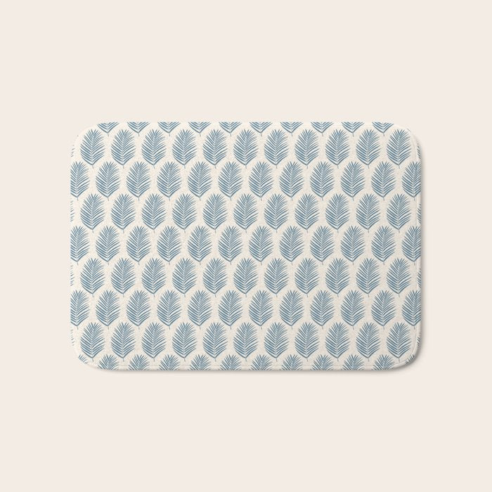 Palm Leaf Blue And Cream Bath Mat Gallery Image 1