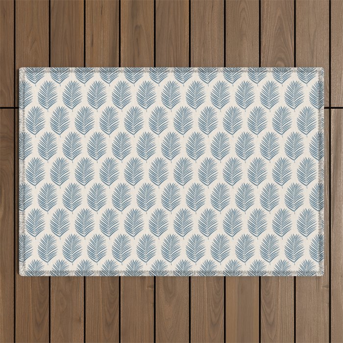 Palm Leaf Blue And Cream Outdoor Rug Gallery Image 1