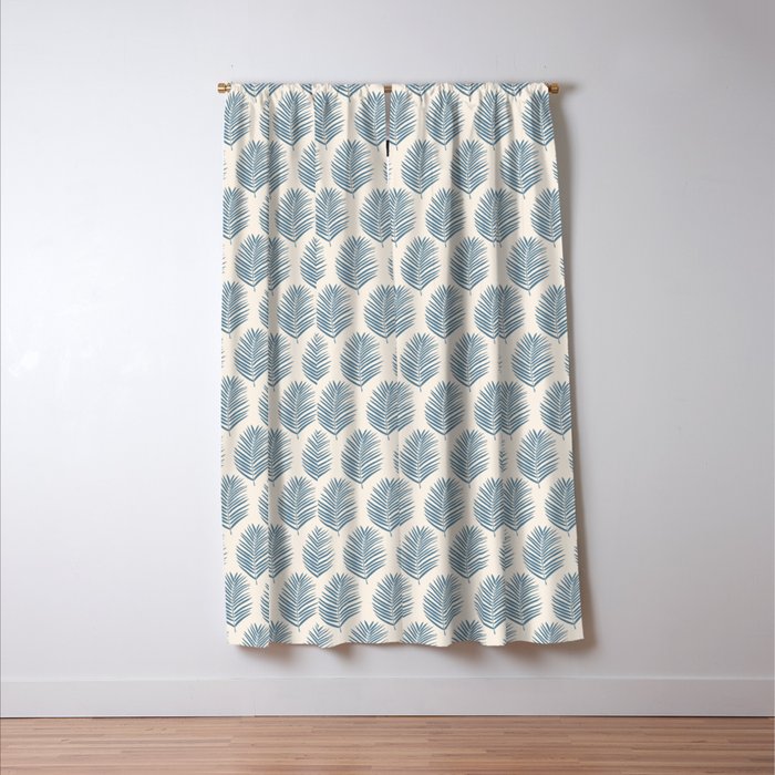 Palm Leaf Blue And Cream Window Curtain Gallery Image 3