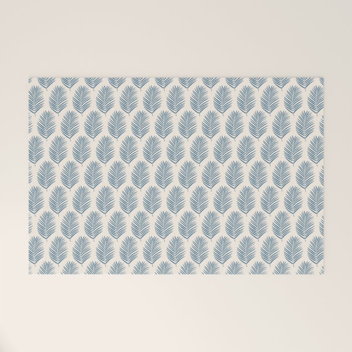 Palm Leaf Blue And Cream Welcome Mat Gallery Image 1