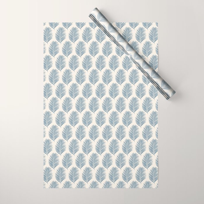 Palm Leaf Blue And Cream Wrapping Paper Gallery Image 1