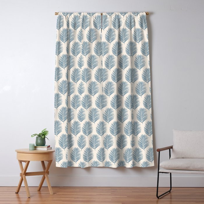 Palm Leaf Blue And Cream Window Curtain Gallery Image 5