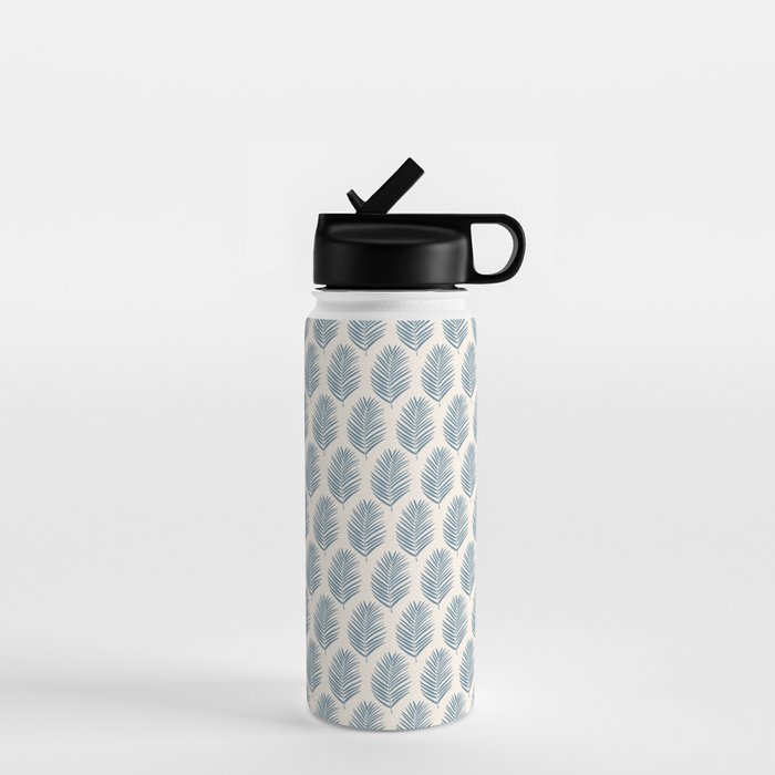 Palm Leaf Blue And Cream Water Bottle Gallery Image 1