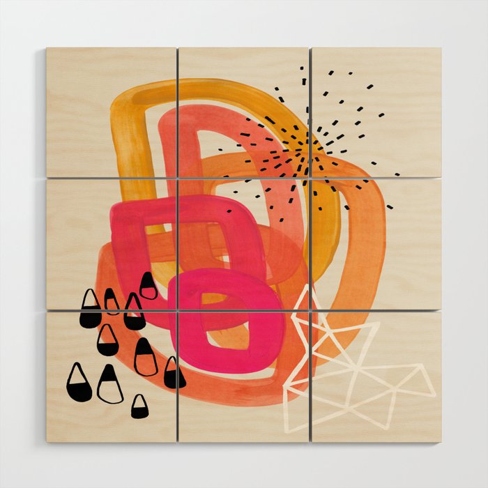 Mid Century Modern Abstract Colorful Art Ombre Magenta Yellow Circles Raindrops Geometric Pattern Wood Wall Art Gallery Image 1