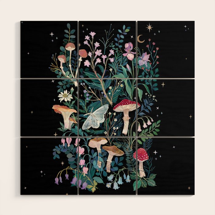 Night Mushrooms Wood Wall Art Gallery Image 1