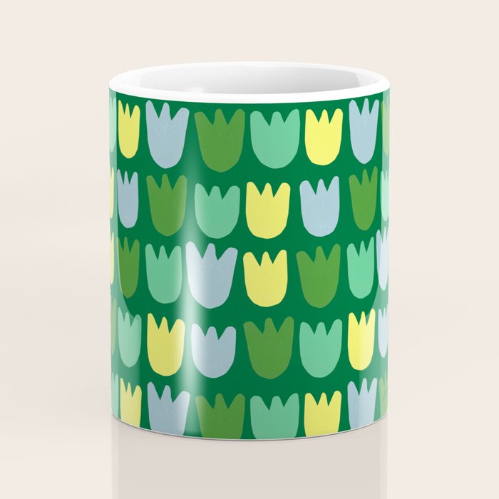 Rows of Tulips in Bloom in Sage & Chartreuse Coffee Mug Gallery Image 4