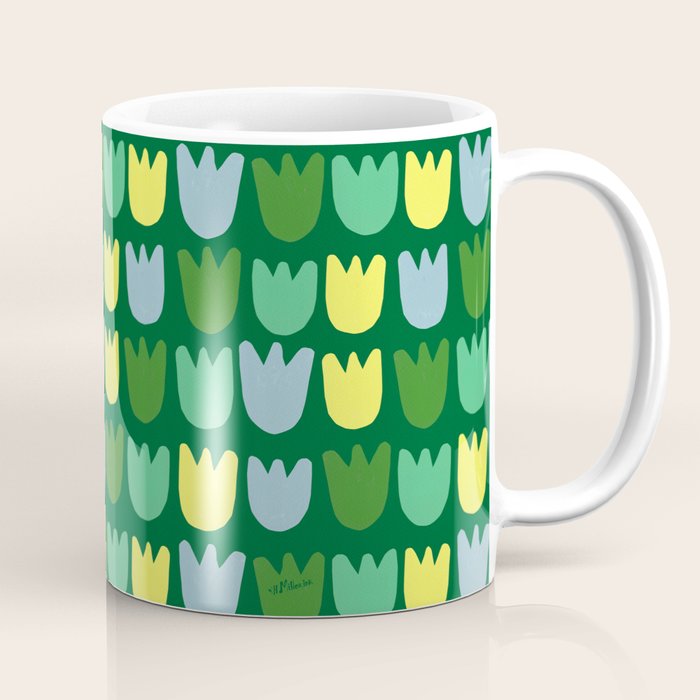 Rows of Tulips in Bloom in Sage & Chartreuse Coffee Mug Gallery Image 1