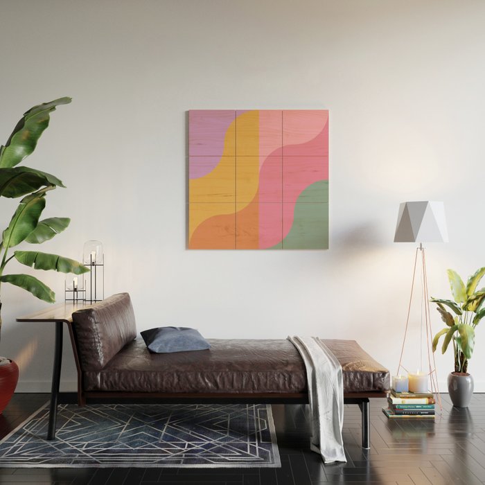 Colorful Wavy Stripes Abstract Wood Wall Art Gallery Image 2