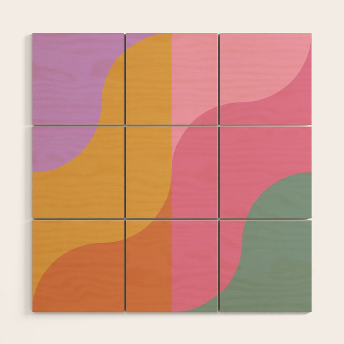 Colorful Wavy Stripes Abstract Wood Wall Art Gallery Image 1