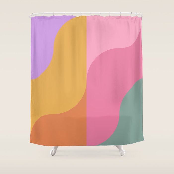 Colorful Wavy Stripes Abstract Shower Curtain Gallery Image 1