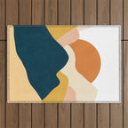 Boho sun mountain landscape in orange, yellow, blue Outdoor Rug Gallery Image 1