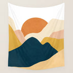 Boho sun mountain landscape in orange, yellow, blue Wall Tapestry Gallery Image 4
