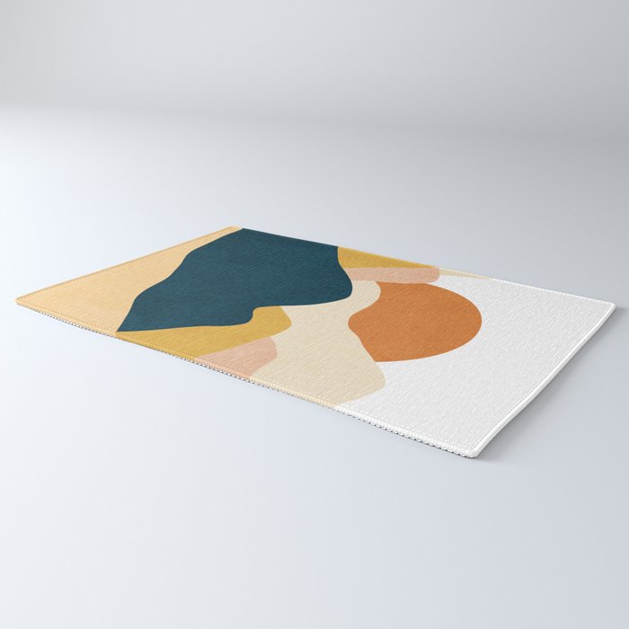 Boho sun mountain landscape in orange, yellow, blue Rug Gallery Image 3
