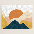 Boho sun mountain landscape in orange, yellow, blue Jigsaw Puzzle Gallery Image 1