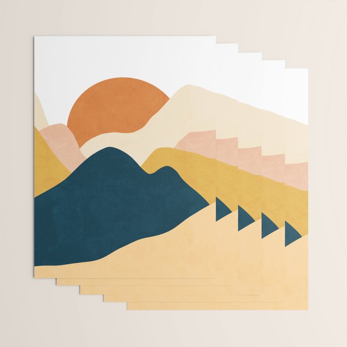 Boho sun mountain landscape in orange, yellow, blue Wrapping Paper Gallery Image 3