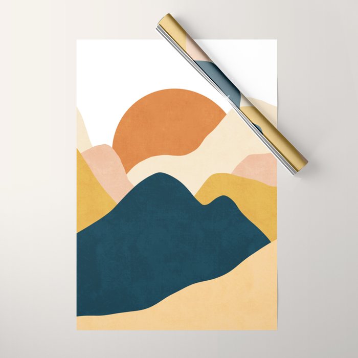 Boho sun mountain landscape in orange, yellow, blue Wrapping Paper Gallery Image 1