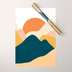 Boho sun mountain landscape in orange, yellow, blue Wrapping Paper Gallery Image 1