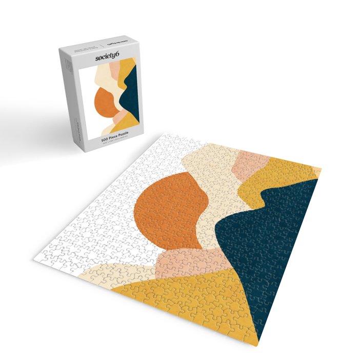 Boho sun mountain landscape in orange, yellow, blue Jigsaw Puzzle Gallery Image 2