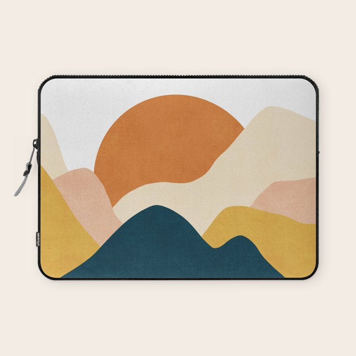 Boho sun mountain landscape in orange, yellow, blue Laptop Sleeve Gallery Image 1