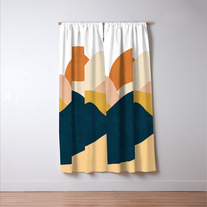 Boho sun mountain landscape in orange, yellow, blue Window Curtain Gallery Image 3