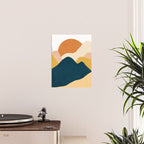 Boho sun mountain landscape in orange, yellow, blue Poster Gallery Image 2