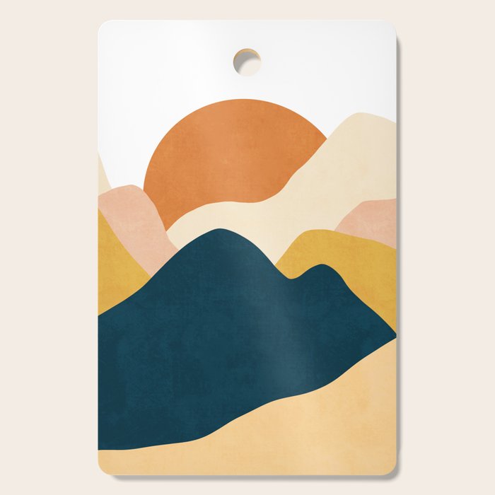Boho sun mountain landscape in orange, yellow, blue Cutting Board Gallery Image 1