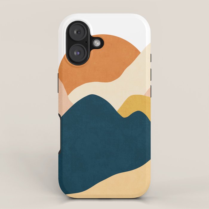 Boho sun mountain landscape in orange, yellow, blue iPhone Case Gallery Image 1