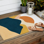 Boho sun mountain landscape in orange, yellow, blue Outdoor Rug Gallery Image 2