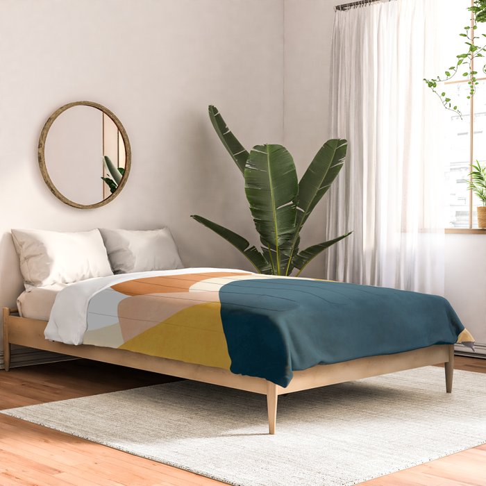 Boho sun mountain landscape in orange, yellow, blue Comforter Gallery Image 2