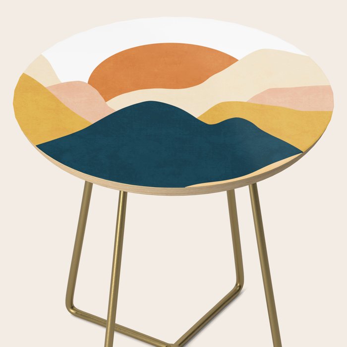 Boho sun mountain landscape in orange, yellow, blue Side Table Gallery Image 2