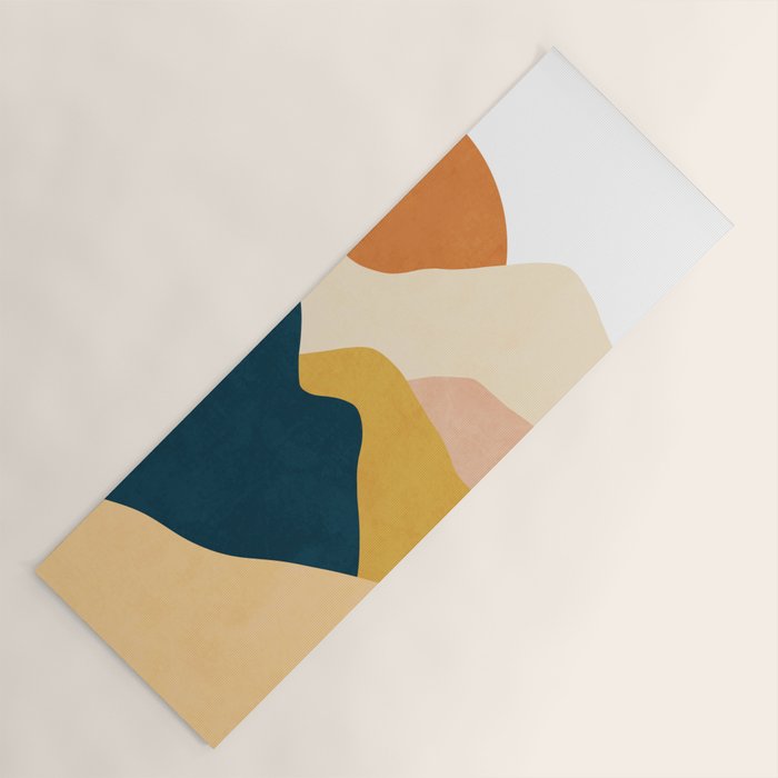 Boho sun mountain landscape in orange, yellow, blue Yoga Mat Gallery Image 1