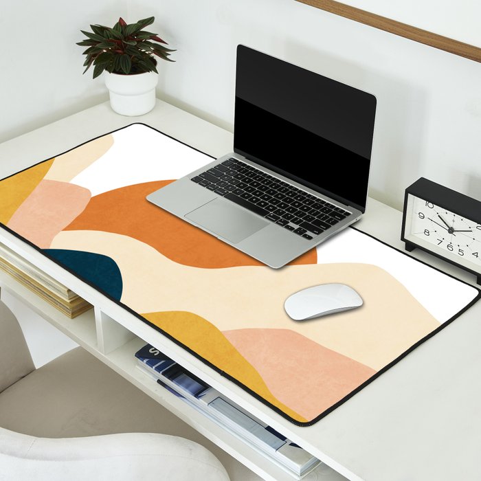 Boho sun mountain landscape in orange, yellow, blue Desk Mat Gallery Image 2