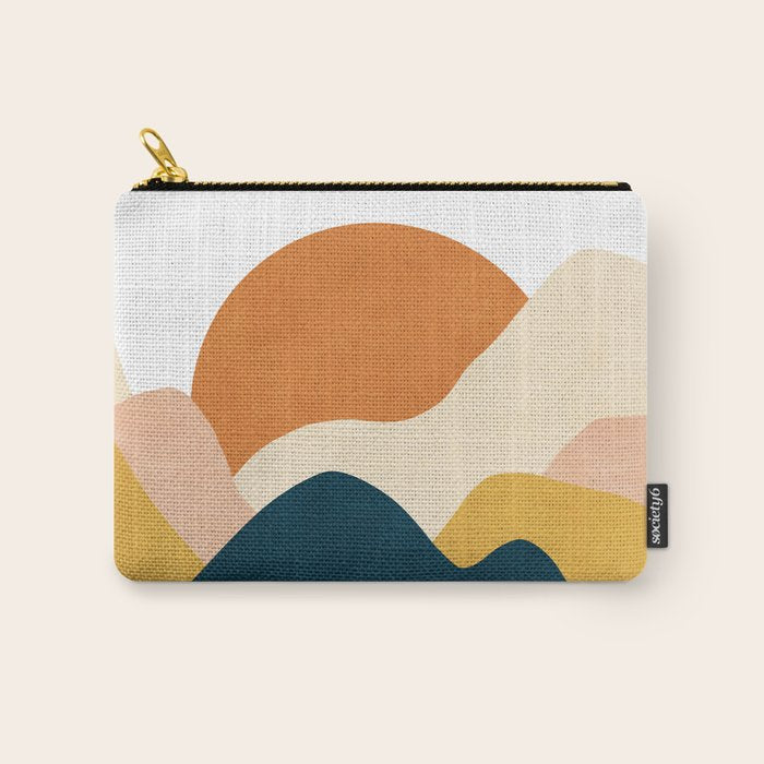 Boho sun mountain landscape in orange, yellow, blue Carry All Pouch Gallery Image 1