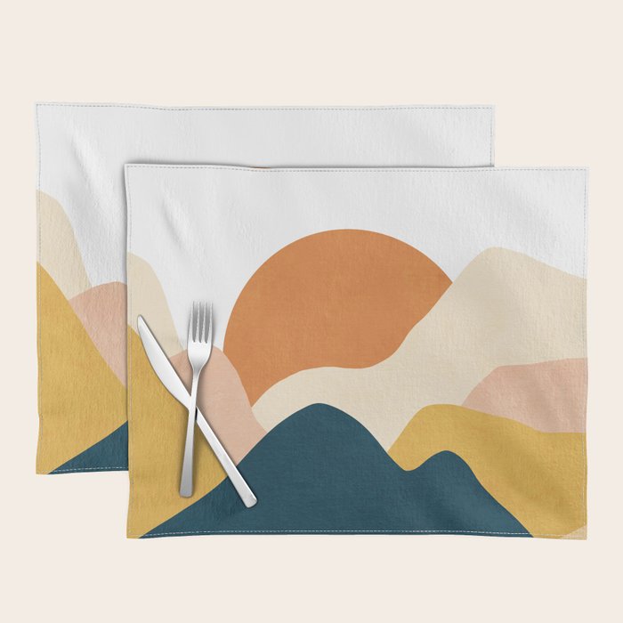 Boho sun mountain landscape in orange, yellow, blue Placemat Gallery Image 1