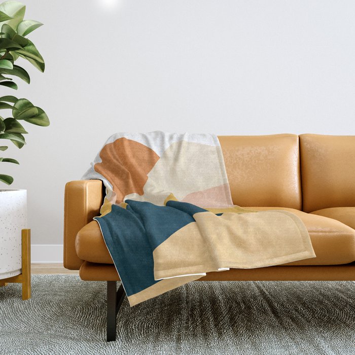 Boho sun mountain landscape in orange, yellow, blue Throw Blanket Gallery Image 1