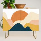 Boho sun mountain landscape in orange, yellow, blue Credenza Gallery Image 1