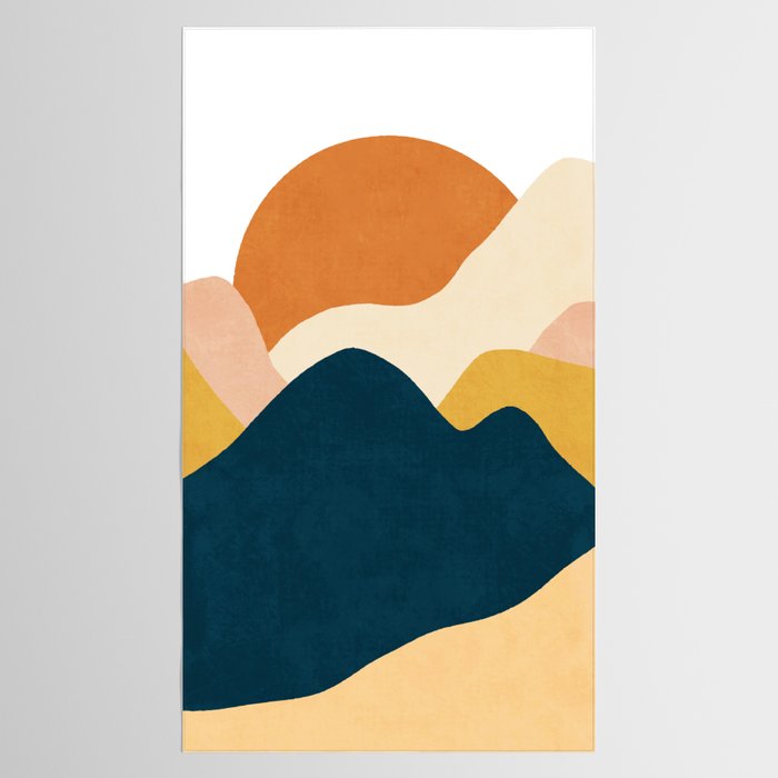 Boho sun mountain landscape in orange, yellow, blue Tablecloth Gallery Image 2