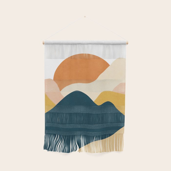 Boho sun mountain landscape in orange, yellow, blue Wall Hanging Gallery Image 1