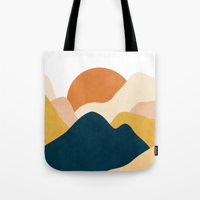 Boho sun mountain landscape in orange, yellow, blue Tote Bag Gallery Image 1