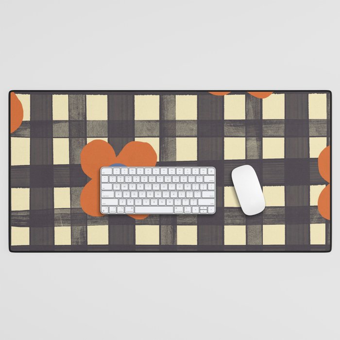 Black and red check and flowers Desk Mat Gallery Image 1