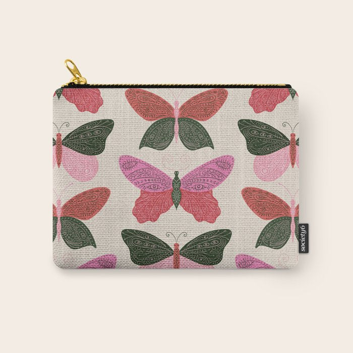 Tattooed Butterflies - Pink & Green Carry All Pouch Gallery Image 1