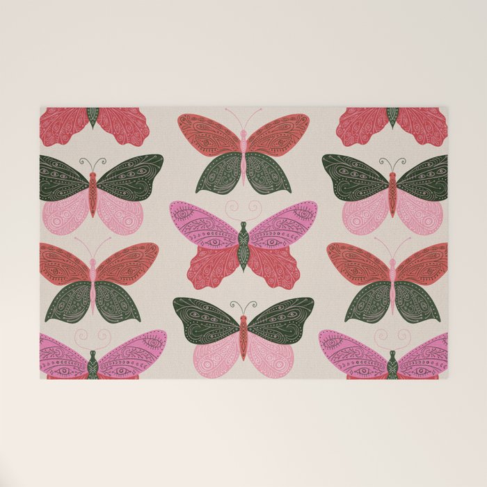 Tattooed Butterflies - Pink & Green Welcome Mat Gallery Image 1