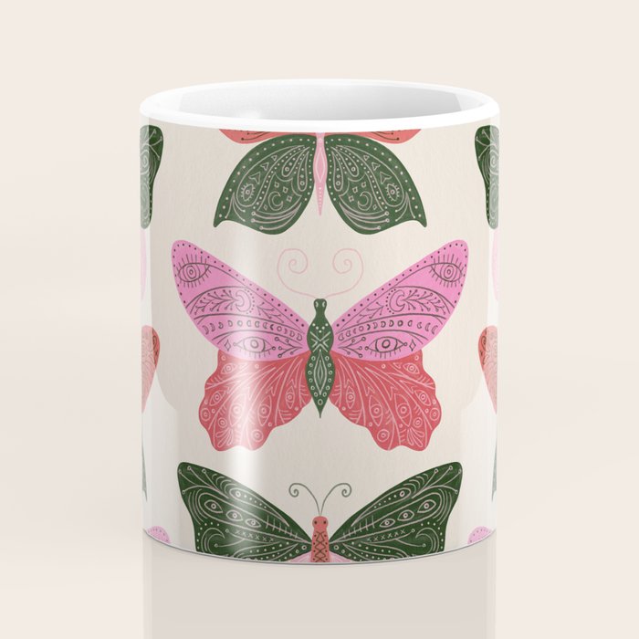 Tattooed Butterflies - Pink & Green Coffee Mug Gallery Image 4