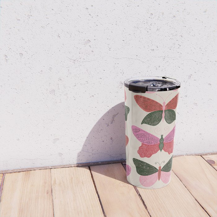 Tattooed Butterflies - Pink & Green Travel Mug Gallery Image 4