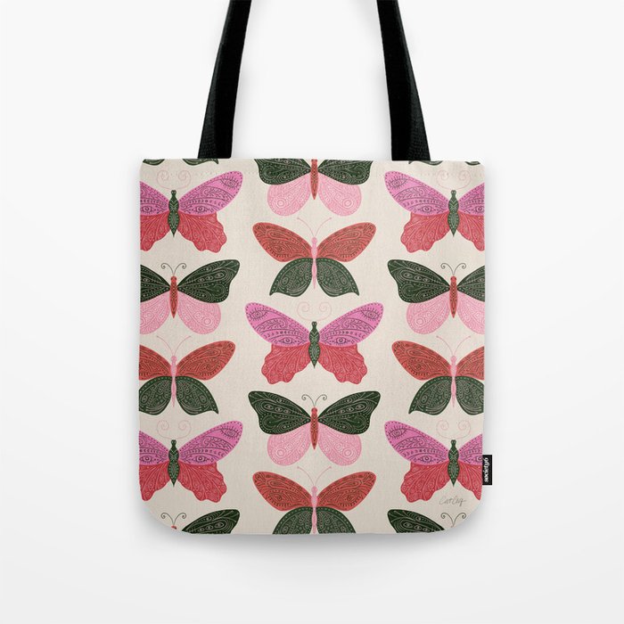 Tattooed Butterflies - Pink & Green Tote Bag Gallery Image 1