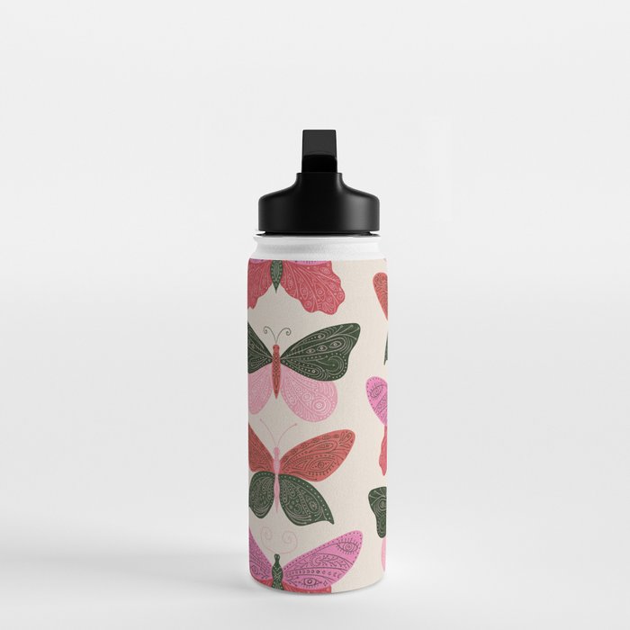 Tattooed Butterflies - Pink & Green Water Bottle Gallery Image 3